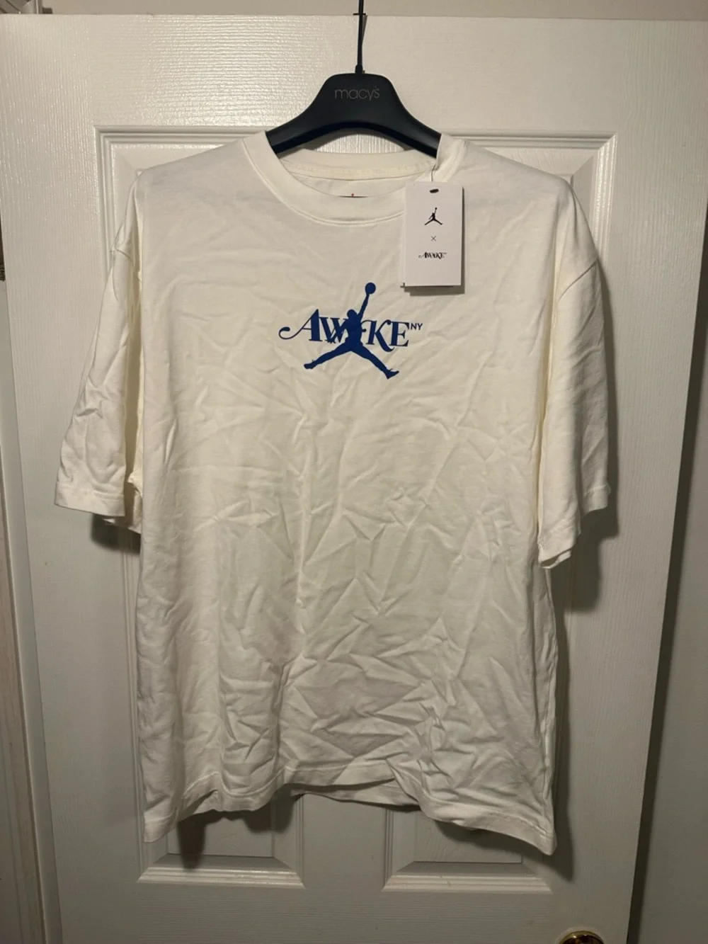 Jordan Cream Short Sleeve Tee with Blue Awake Logo